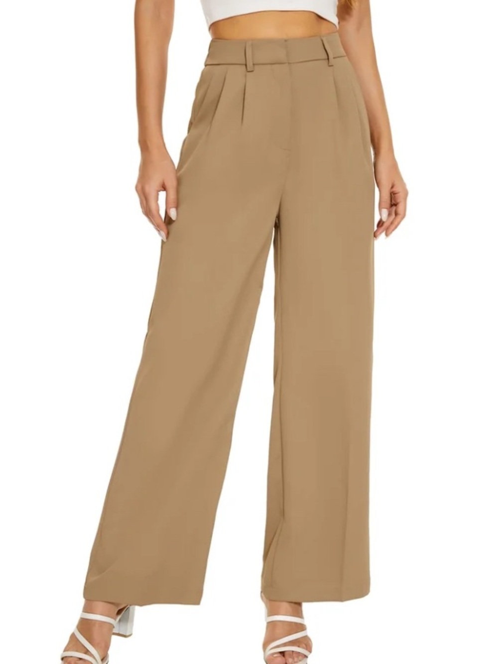 FUNYYZO LOOSE PLEATED FRONT PANTS WIDE LEG STRAIGHT TROUSERS WITH POCKETS